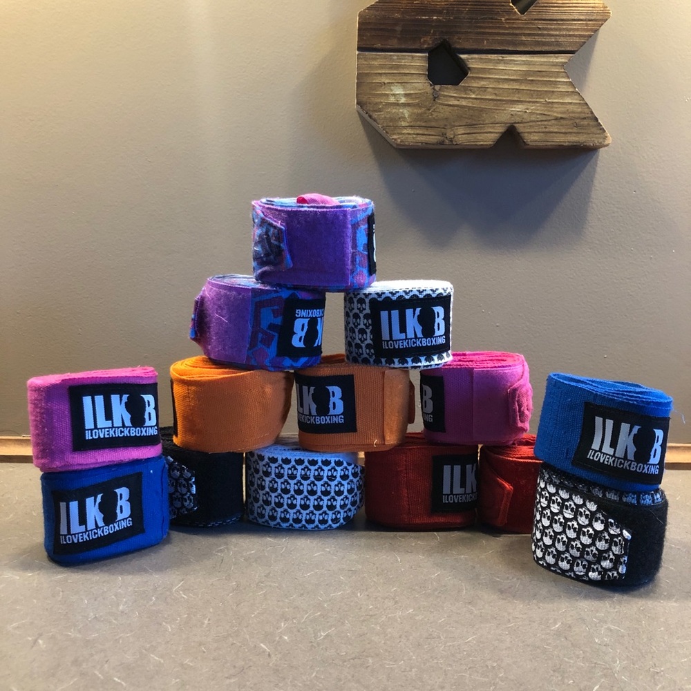 ILKB Hand Wraps Set - Multicolor I love kickboxing boxing hand wraps LOT OF 14